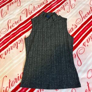 Violation 2000 Grey Ribbed Sleeveless Mock Neck Top Size S